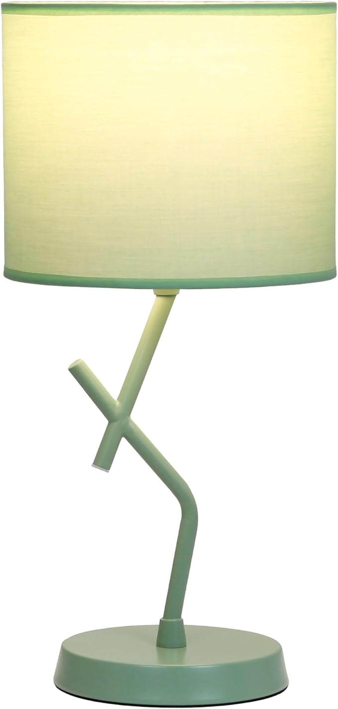 Simple Designs LT1172-GRN 17.13" Metal and Modern Abstract Table Lamp with Drum Fabric Shade, Bedroom, Office, Living Room, Dorm, Side Table, Green
