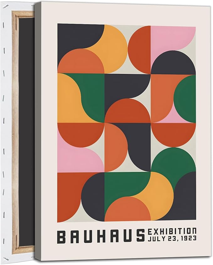 Haruhiart Bauhaus Abstract Geometric Wall Art Colorful Geometric Modern Poster Red Black Yellow Pictures Abstract Shaped Wall Art Bauhaus Exhibition Poster Modern Colorful Pictures 16x24in with Frame