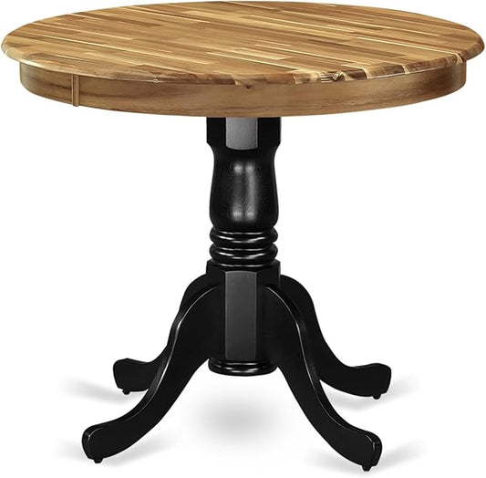 East West Furniture AMT-NBK-TP Antique Mid-Century Modern Dining Table - a Round Dining Table Top with Pedestal Base, 36x36 Inch, Natural & Black