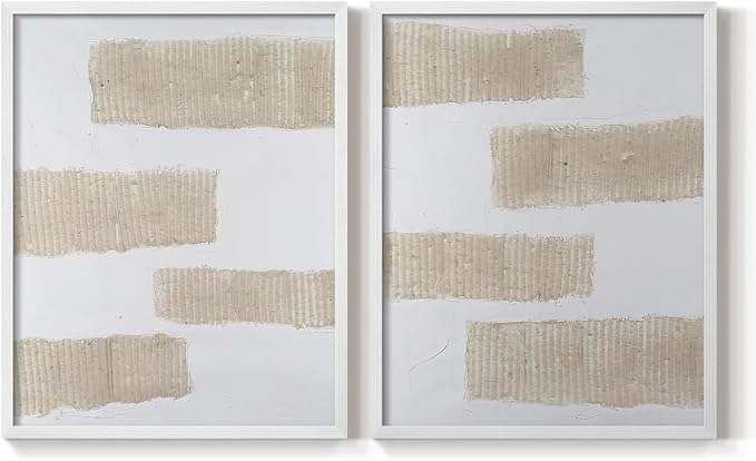 Renditions Gallery Set of 2 Peel & Stick Framed Prints, Modern Abstract Wall Art, Textured Brush Strokes Wall Decor, Re-Stickable - Ready to Hang - 11"x14" - White Frame LT588
