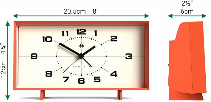 NEWGATE® Wideboy Alarm Clock | Rectangular Retro Design | Pumpkin Orange | Mid-Century dial | Ideal for Bedside, Desk, Mantel or Shelf | Retro Bedroom & Office Accessory