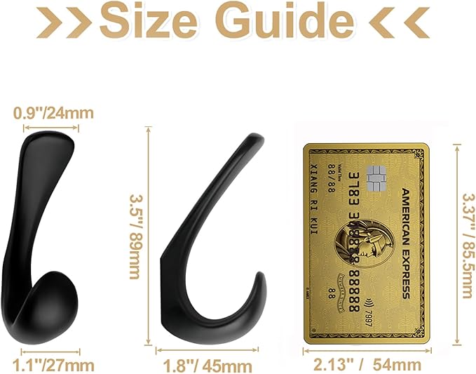 6 Pack Towel Hooks for Bathrooms Wall Mounted, Matte Black Bathroom Hooks for Towels, Robe & Towel Hook for Wall, Modern Black Bath Towel Hook