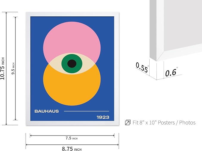 Poster Master Bauhaus Poster - Eye Print - Layered Circles ART - Graphic Design - Geometric Style - Chic Boho ART - Mid Century Modern - Living Room or Bedroom Decor - 8x10 White Framed