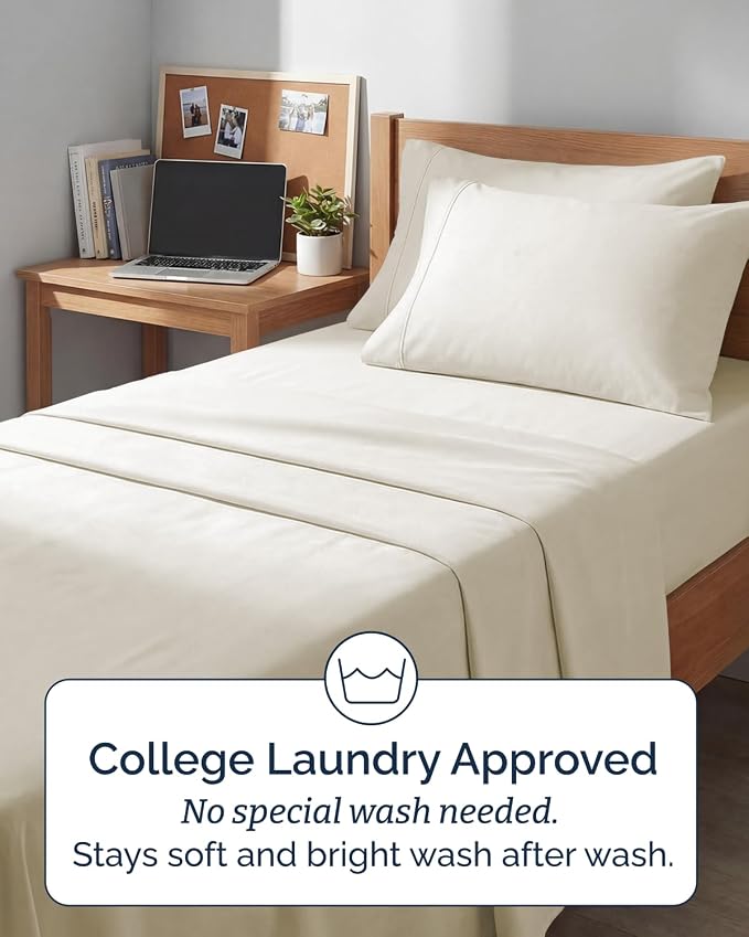Extra Deep Twin XL Sheet Set - 4 Piece College Dorm Bed Sheets Set with Extra Deep Pockets - Ultra-Soft, Comfy & Breathable Bedding for Women, Men, Kids & Teens - Wrinkle & Fade Resistant - Off White