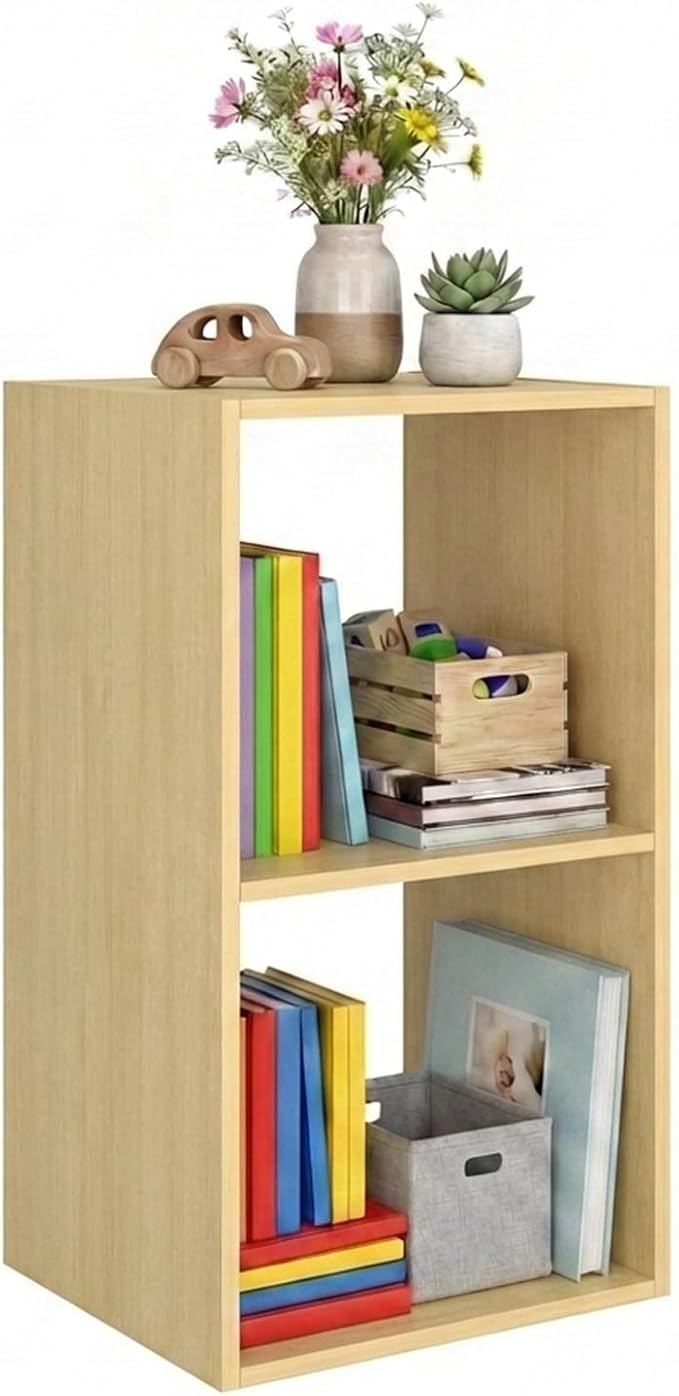 Endearing Limons【2026 Wooden 2 Cube Shelf Storage Organizer with Anti-Tipping Kits + Reversible Open Back Solid Panel Bookcase (11 x 11 Unit Cell Oak)