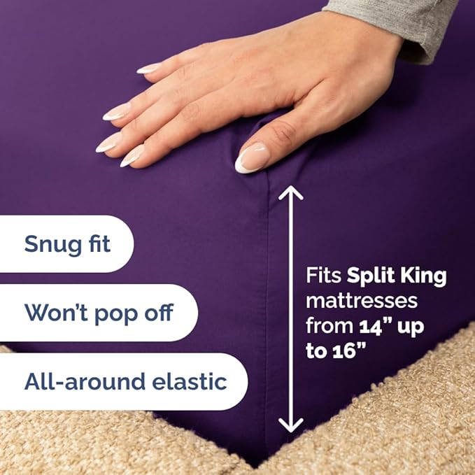 Flex Top Split Head King 4 Piece Sheet Set - Ultra-Soft, Breathable & Cooling Bed Sheets Set - Hotel Luxury Bedding for Women & Men w/ Deep Pockets - Wrinkle Free & Fade Resistant - Oeko-Tex - Purple