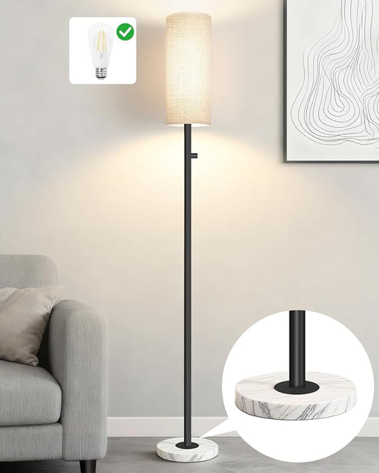 Upgraded Floor Lamp for Living Room, Dimmable Black Floor Lamp with LED Bulb,Modern Standing Lamp with Marble Base,Tall Floor Lamps for Bedroom Reading Office Corner Nursery