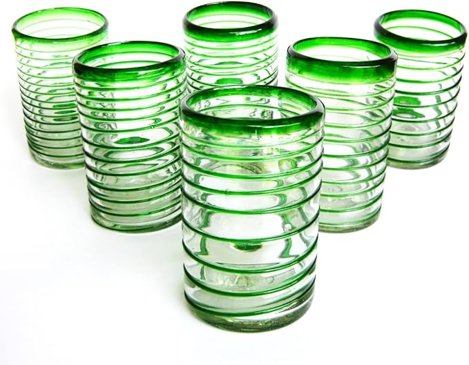 Emerald Green Spiral 14 oz Drinking Glasses (set of 6), Recycled Glass, Lead-free, Toxin-Free (Drinking)