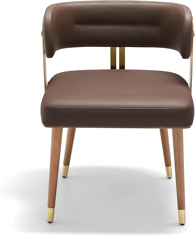Modern Upholstered Leather Dining Chairs with High-Resilience Foam Cushion, Walnut Wood Veneer&Gold Metal Legs, 22Lx20.5Wx28.3H Inches, Anti-Slip Kitchen Chairs for Dining Room,Dark Grey