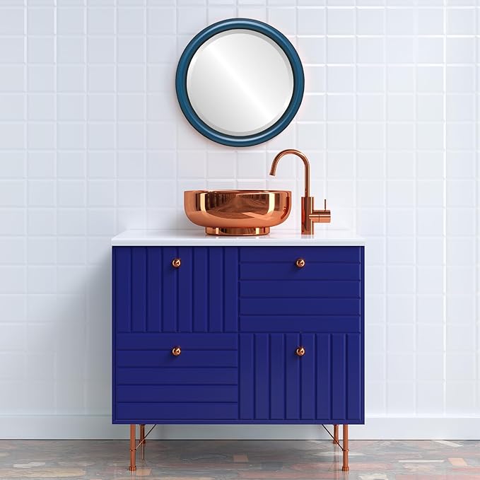 OVALCREST Round Wooden Beveled Wall Mirror for Home Decor, Bathroom, Vanity, Bedroom, Living Room, Hallway - Royal Blue - 20x20 Outside Dimensions