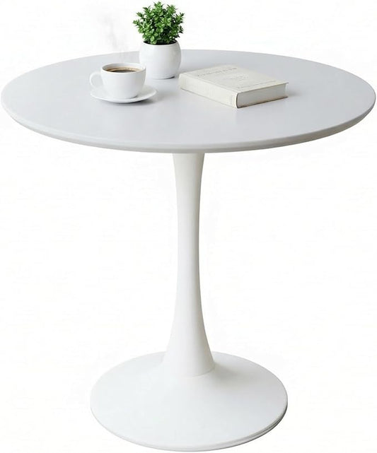 White Tulip Table - 31.5 Inch Mid-Century Modern Round Dining Table for 1-2 Person,Small Space Round Table for Kitchen,Living Room,Office,Cafe,Easy Assembly