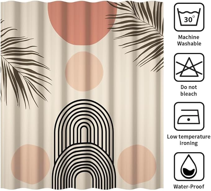 Pink Boho Shower Curtain for Bathroom Modern Abstract Minimalist Bathroom Decor Mid Century Arch Sun Leaf Aesthetic Bathtub Curtains Machine Washable Waterproof Polyester Fabric with Hooks 70x72 Inch