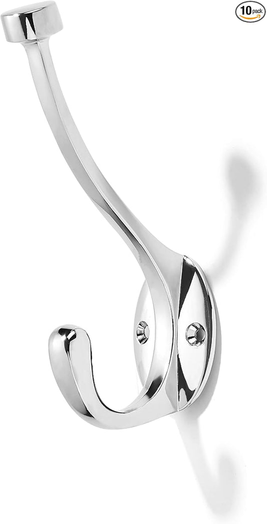 khtumeware The 10 Pack Heavy-Duty zinc Alloy Polished Chrome Coat Hook is Suitable for bathrooms, Behind Doors, bedrooms, corridors, and is a Towel Robe Hooks for Both Household and Commercial use