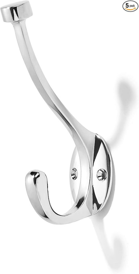 khtumeware The 5 Pack Heavy-Duty zinc Alloy Polished Chrome Coat Hook is Suitable for bathrooms, Behind Doors, bedrooms, corridors, and is a Towel Robe Hooks for Both Household and Commercial use