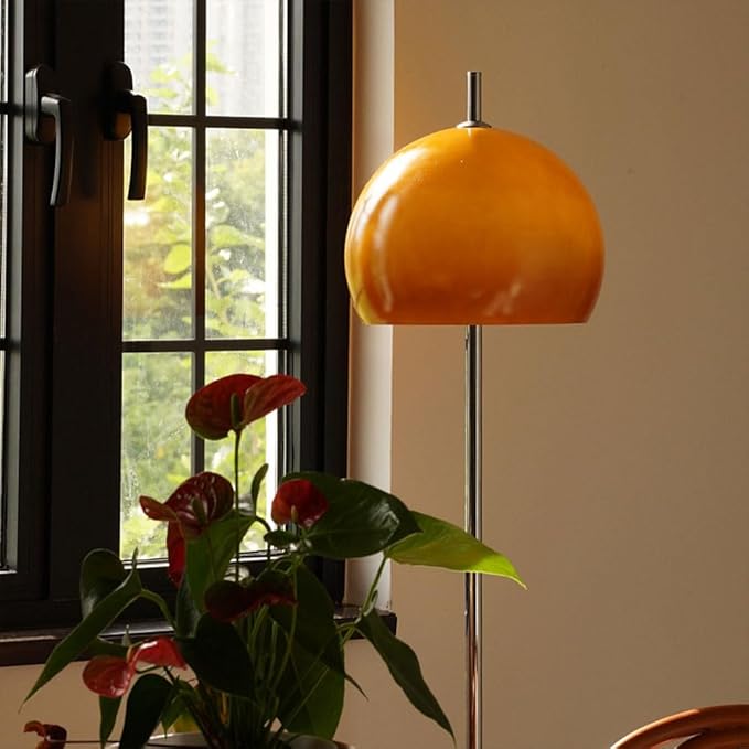 Orange Mushroom Floor Lamp, 66.9" H Retro Floor Lamp with Gradient Orange Dome Glass Shade, Mid Century Modern Tall Standing Lamp with Chromium Color Pole for Bedroom Office Living Room Decor