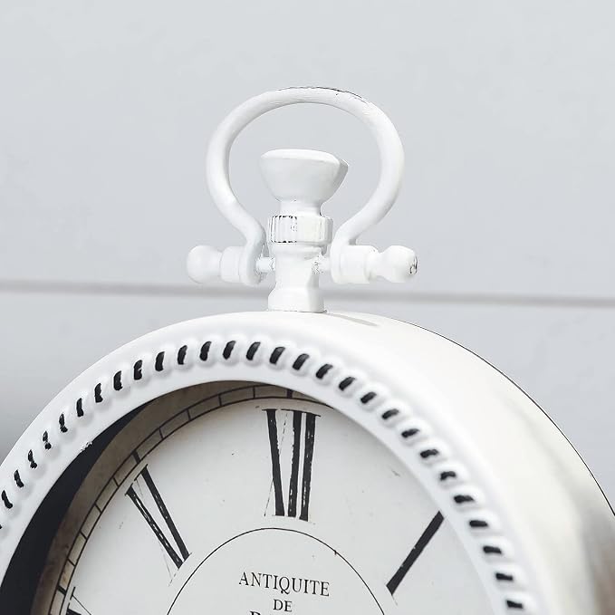 NIKKY HOME Vintage Table Clock, Metal White Table Clock Retro Non-Ticking Desk Clock Battery Operated Antique Non-Alarm Clocks for Bedroom Living Room Indoor Decoration
