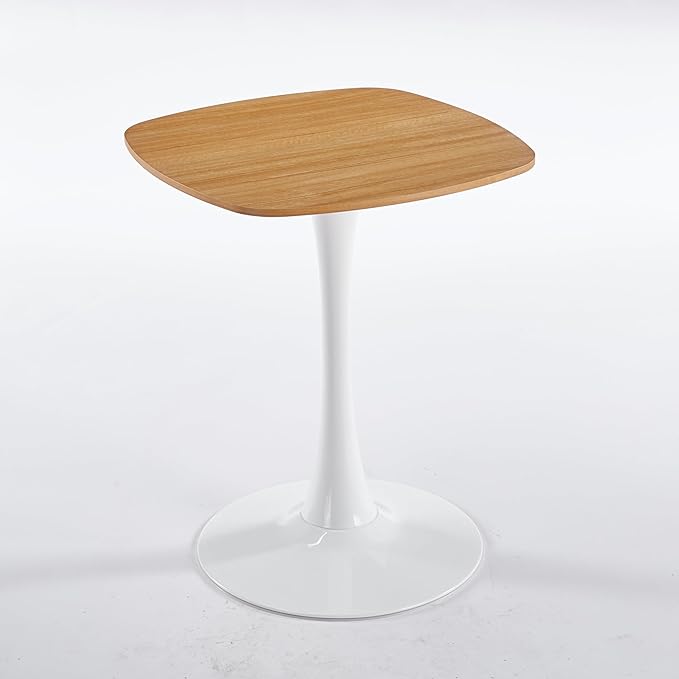 23.62 inches Square Dining Table for 2, Special Natural Kitchen Table with Tulip Shape & Metal Pedestal Base, Mid Century Modern Bistro Tulip Table for Bar, Small Space, Cafe