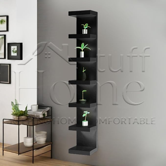 Home Stuf Lack Wall Shelf Unit with Extra Strong Backboard, 7 Tier Vertical Lack Wall Shelves, Column Shelf Organizer & Storage for Bedroom, Living Room Home Decor (Black Brown)