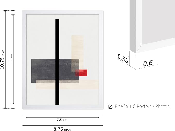 Poster Master Geometric Poster - Composition Print - Abstract Design - Mid Century Modern Artwork - Line Drawing - Illustration Design - Great Office or Bedroom Wall Decor - 8x10 White Framed