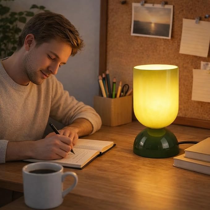 8.9" Modern Glass Table Lamp for Living Room, Dimmable Desk Lamps for Bedroom, UL Listed Nightstand Lamp with Dome Base, End Table Lamps for Side Tables, College Dorm, Office, Glossy Green