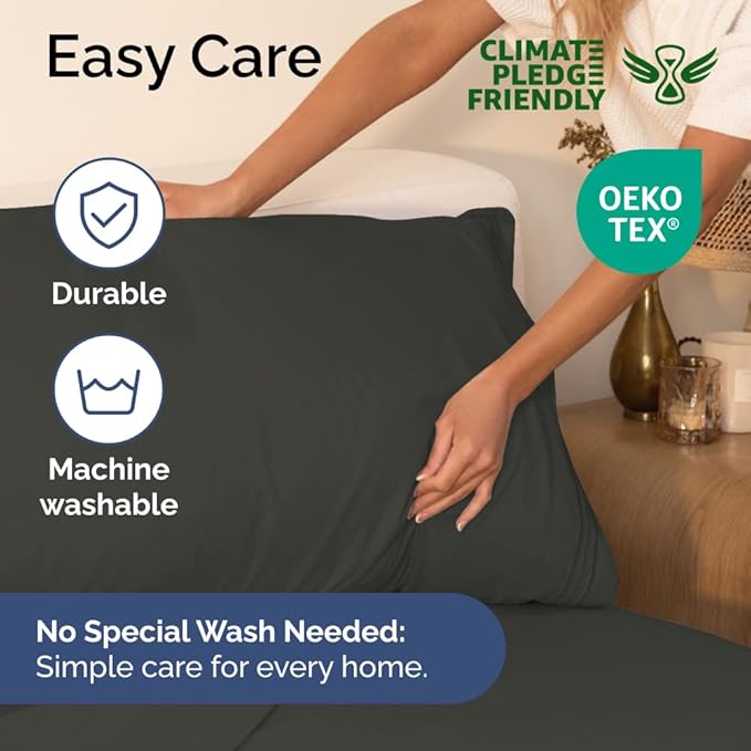 Full Size 4 Piece Sheet Set - Comfy Breathable & Cooling Sheets - Hotel Luxury Bed Sheets for Women & Men - Deep Pockets, Easy-Fit, Extra Soft & Wrinkle Free Sheets - Charcoal Oeko-Tex Bed Sheet Set
