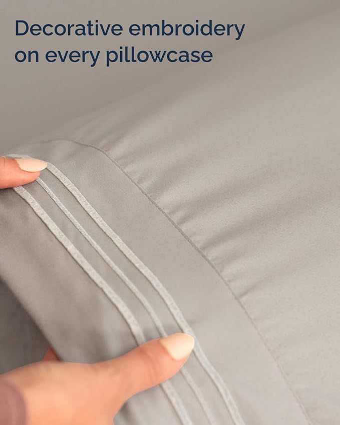 Full XL Bed Sheet - 4 Piece Full XL Bed Sheets Set - Ultra-Soft, Breathable & Cooling - Hotel Luxury Bedding for Women & Men with Deep Pockets - Wrinkle Free & Fade Resistant - Oeko-Tex - Light Grey