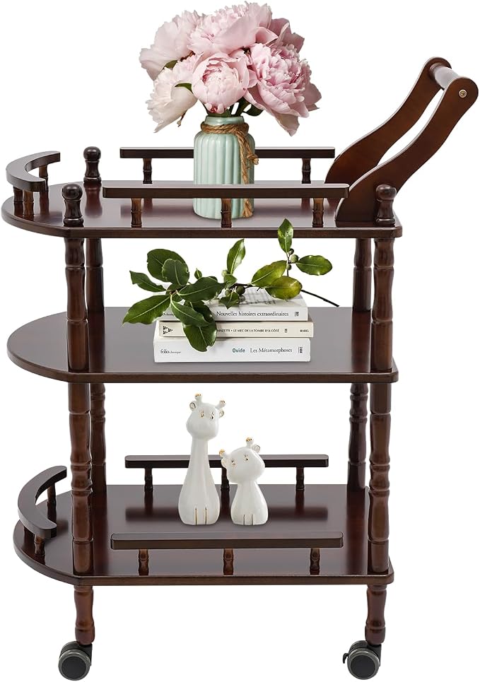3 Tier Rolling Cart, Midcentury Modern Mobile Bar Cart Trolley, Service Cart with Wheels, for Home, Bar, Beauty Shop