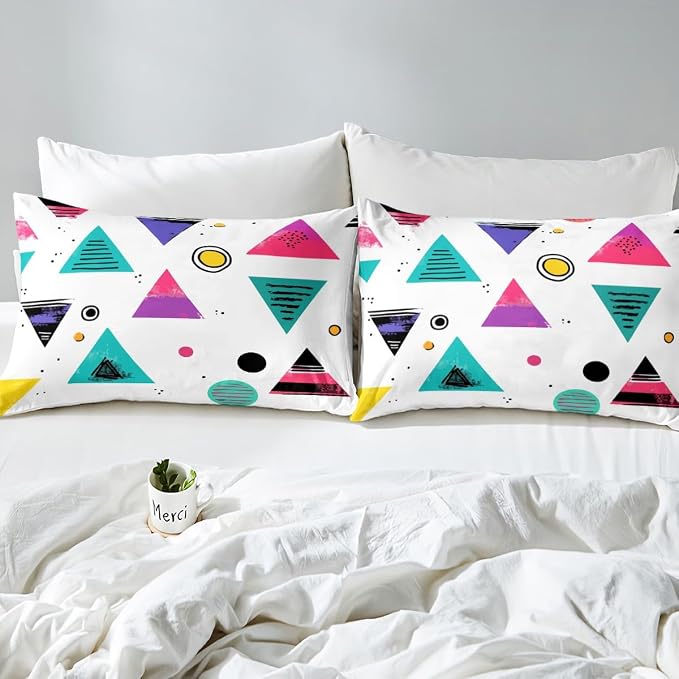 80s 90s Bedding Set Memphis Pattern Old Fashioned Comforter Cover King,Geometric Abstract Colorful Dots Funky Duvet Cover Retro Bed Set,Multicolor Cute Vintage Rainbow 80'S Style 1980S Home Decor