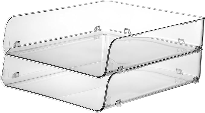 2 Pack Paper Organizer Letter Tray Plastic Stackable Desk File Organizer 12.99 x 10.43 x 2.95 Inch Clear Paper Holder File Tray for Desk Accessories Office Organization and Storage