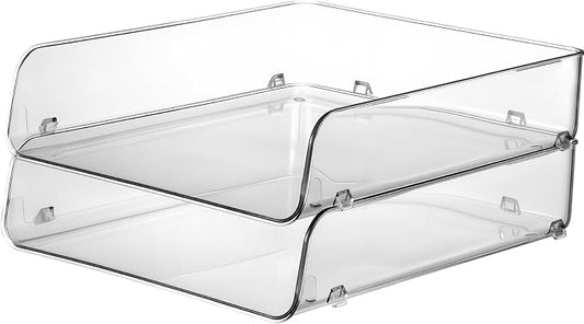 2 Pack Paper Organizer Letter Tray Plastic Stackable Desk File Organizer 12.99 x 10.43 x 2.95 Inch Clear Paper Holder File Tray for Desk Accessories Office Organization and Storage
