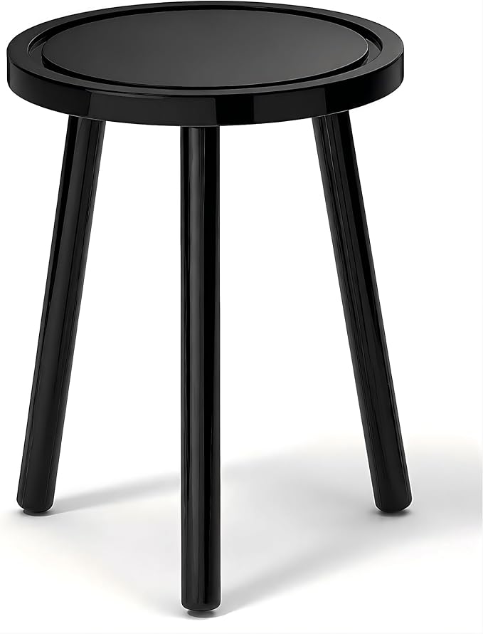 Wood Plant Stands Indoor, 16.7" Tall Plant Stand Outdoor Mid-Century Plant Stool, Single Plant Table Modern Small Round Side/End Table for Living Room, Balcony, Office(Black)