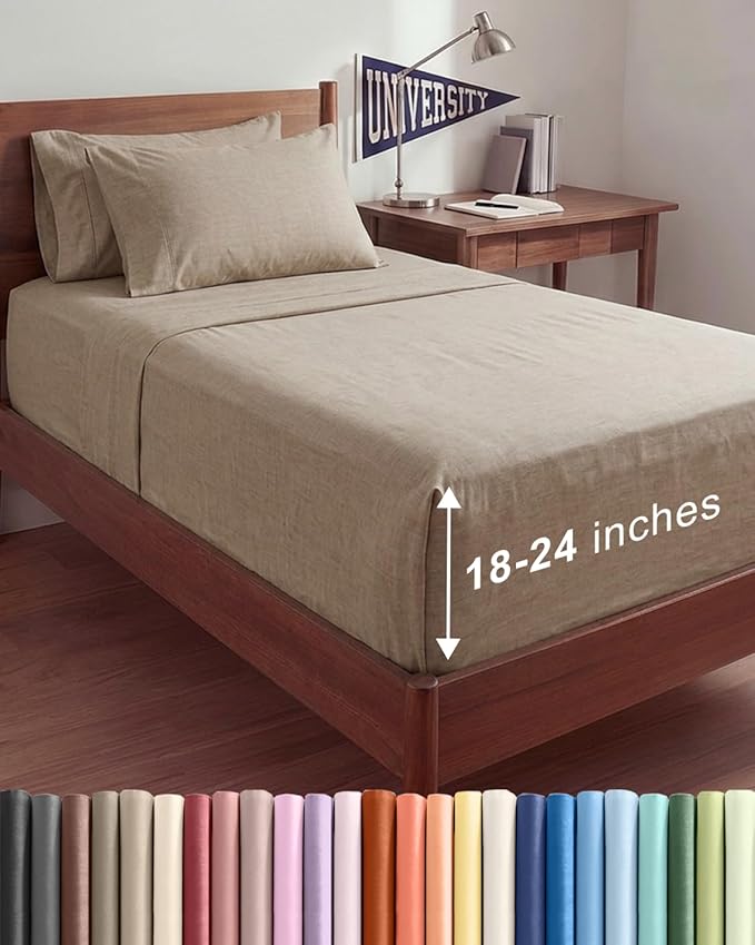 Extra Deep Twin XL Sheet Set - 4 Piece College Dorm Bed Sheets Set with Extra Deep Pockets - Ultra-Soft, Comfy & Breathable Bedding for Women, Men, Kids & Teens - Wrinkle & Fade Free - Heathered Beige