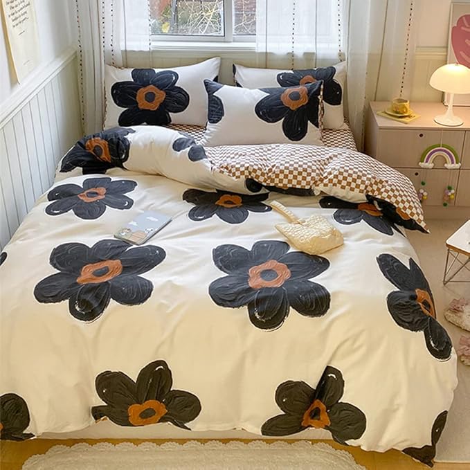 Pureant Black Sunflower Comforter Sets Twin Black and White Floral Bedding Comforters Cotton Women Girls Boho Black Botanical Quilts Large Flower Blankets Garden Adults Teens Bohemian Rustic Bedding