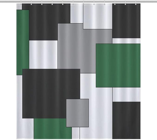 Retro Geometric Shower Curtain,Green Black Modern Geometry Minimalist Neutral Design Bathroom Curtain Polyester Waterproof Fabric Decor 66x72in（168x183cm）