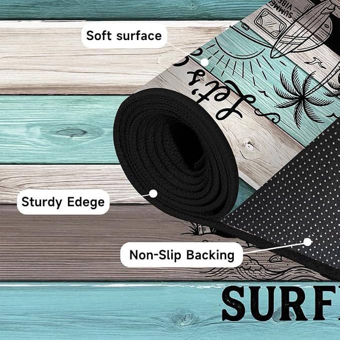 Surfing Area Rug Beach Van Palm Tree Carpet Retro Wood Grain Striped Rugs Non Slip Washable Floor Mat for Bedroom Living Room Nursery Playroom Classroom Home Decor,5'x7'