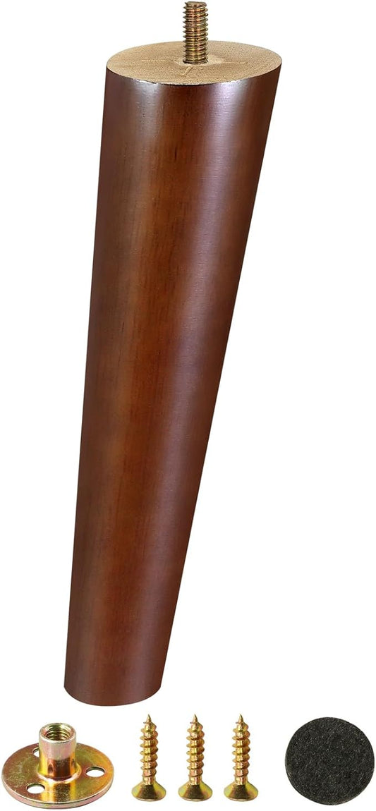 FoDau770 Brown Rubber Wood Furniture Legs 10 Inches, 5/16" UNC Slant Tapered Wood Feet Mid Century Sofa Legs, Wooden Furniture Feet Replacement Parts for Cabinet Couch Dresser Chair Ottoman Table