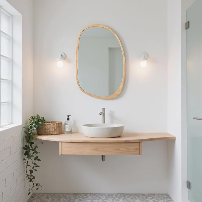 sawsile Irregular Wall Mirror,Nature Wood Asymmetrical 20X30” Modern Vanity Farmhouse Organic Mirror for Bathroom,Bedroom,Living Room,Washroom