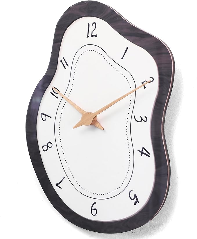 Mid Century Retro Irregular Shape Wall Clock, Silent Non-Ticking Battery Operated, 14 x 10 Inch Vintage Boho Beige Art Clock for Living Room, Bedroom, Entryway, Mantel Decor
