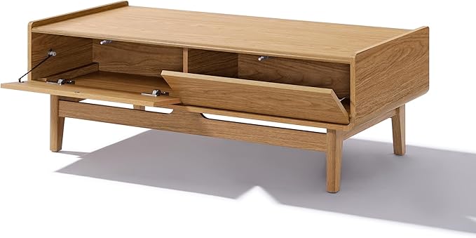 LuxenHome Coffee Table with Storage, 47" Mid Century Modern Summer Oak Wood Center Table for Living Room, Wooden Space-Saving Rectangular Accent Storage Table for Home, Office