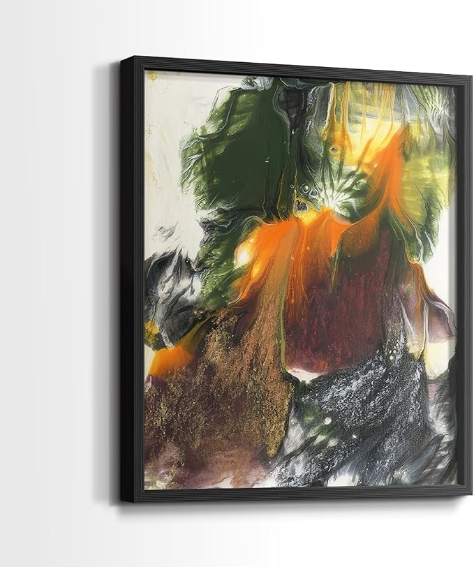 Renditions Gallery Set of 2 Peel & Stick Framed Prints, Watercolor Abstract Wall Art, Colorful Fluid Design Wall Decor, Re-Stickable - Ready to Hang - 22"x28" - Black Frame LT588