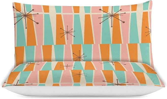 Modern Mid Century Duvet Cover Queen Retro Atomic Bedding Set, Rainbow Grid Comforter Cover Vintage Fifties 1950s Bed Set，Abstract Art Bedding 3 Piece (1 Duvet Cover 79"x90" + 2 Pillow Sham 20"x30")