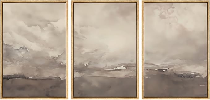 SIGNWIN Framed Canvas Print Wall Art Set Neutral Cloudy Sky Landscape Soft Beige and Taupe Illustrations Modern Art Decorative Relax/Zen Nordic for Living Room, Bedroom, Office - 16"x24"x3 Natural