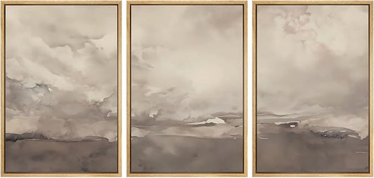 SIGNWIN Framed Canvas Print Wall Art Set Neutral Cloudy Sky Landscape Soft Beige and Taupe Illustrations Modern Art Decorative Relax/Zen Nordic for Living Room, Bedroom, Office - 16"x24"x3 Natural