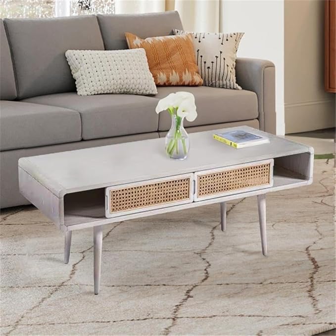 Boraam Cambria Coffee Table - Zebrano Whitewash/Natural Cane