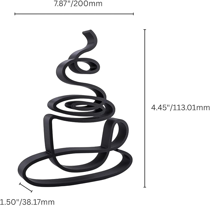 Coffee Sculpture – Minimalist Decorative Accent for Caffein Lovers & Modern Home Decor | Collectible Design (Abstract Coffee Cup Matte Black)