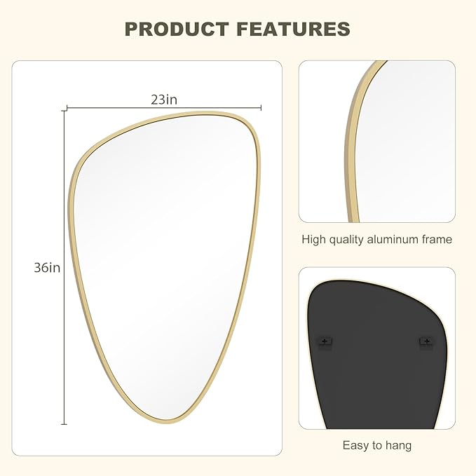 WallBeyond Asymmetrical Mirror, Irregular Wall Mirror, Wall Mirrors Decorative for Bedroom Living Room entryway Hall, Wall Mirror for mid Century Modern Decor 36" H x 23" W, Gold