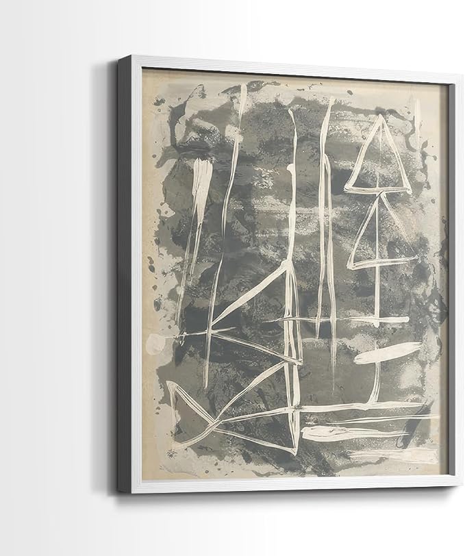 Renditions Gallery Set of 2 Peel & Stick Framed Prints, Trendy Abstract Wall Art, Textured Linework Striking Wall Decor, Re-Stickable - Ready to Hang - 8"x10" - White Frame LT588