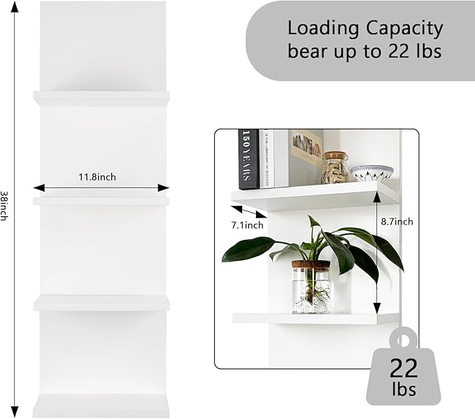Homaterial 4 Tiers Floating Shelves, Modern Wall Mounted Shelf Storage Shelves for Home Decor, Perfume Organizer,Book Shelf, White