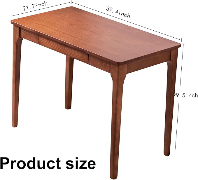 Solid Wood Desk with Drawers, Home Office Desk for Small Spaces, Gaming Work Study Desk, Student PC Desk for Bedroom, Easy to Assemble (Cherry Color, 39.4 inch)