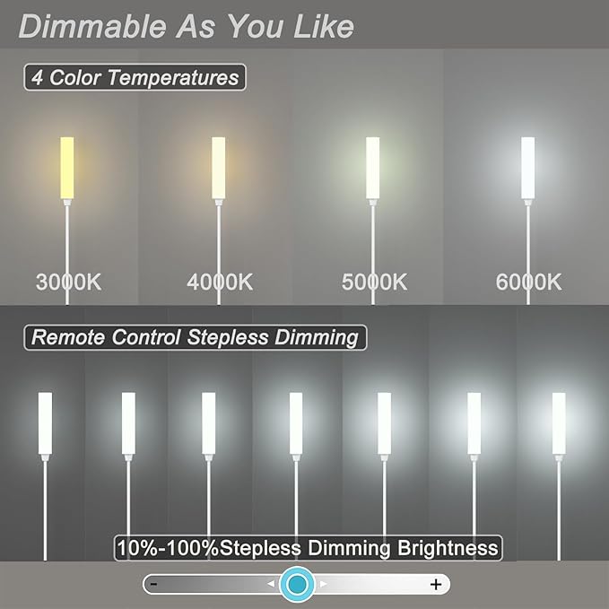 Nukanu Floor Lamp with Remote Control,Bright Floor Lamps for Living Room/Bedroom/Office, Stepless Adjustable 3000K-6000K Colors and 10-100% Brightness,Standing Light with Foot Switch (White)